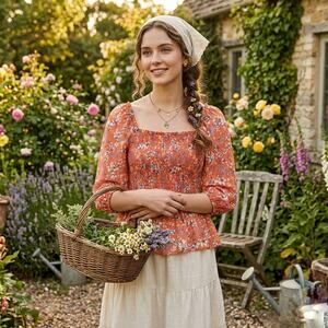 Floral Peasant corset top Milkmaid Cottagecore boho prairie SM